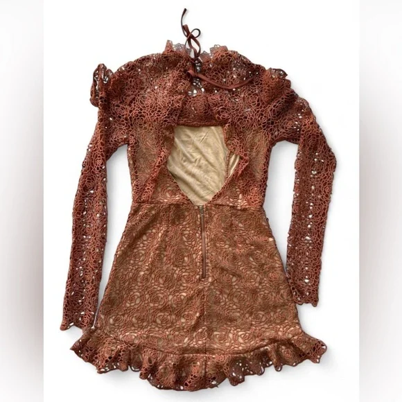 Lace Mini Dress | Open Back Long Sleeve | Size Medium - Picture 2 of 5